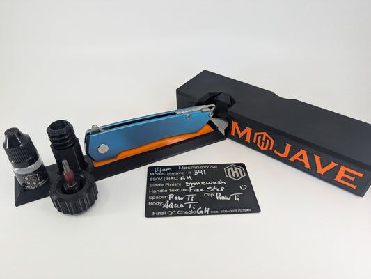 MachineWise Mojave Aqua (S90V | Stonewash | Fine Step Handle) Framelock Folding Knife #341 *BLEM*