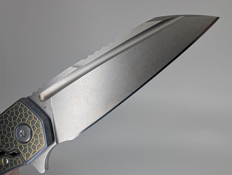 MachineWise Mojave Blue / Gold (S90V | Lightwash | Turtle Handle) Framelock Folding Knife 278 *BLEM*