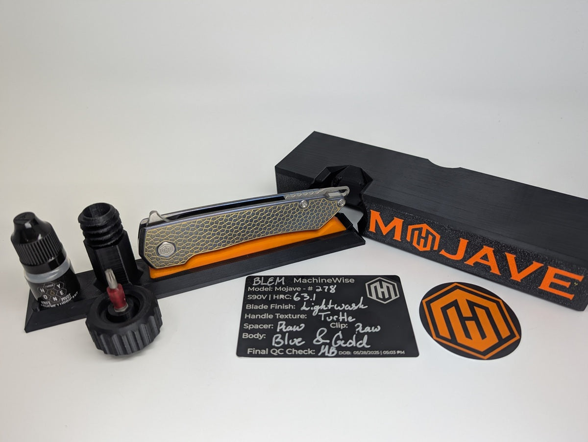 MachineWise Mojave Blue / Gold (S90V | Lightwash | Turtle Handle) Framelock Folding Knife 278 *BLEM*