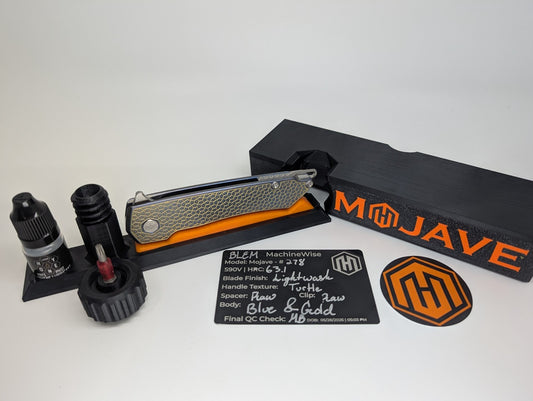 MachineWise Mojave Blue / Gold (S90V | Lightwash | Turtle Handle) Framelock Folding Knife 278 *BLEM*
