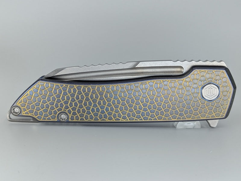 MachineWise Mojave Blue / Gold (S90V | Lightwash | Turtle Handle) Framelock Folding Knife 278 *BLEM*