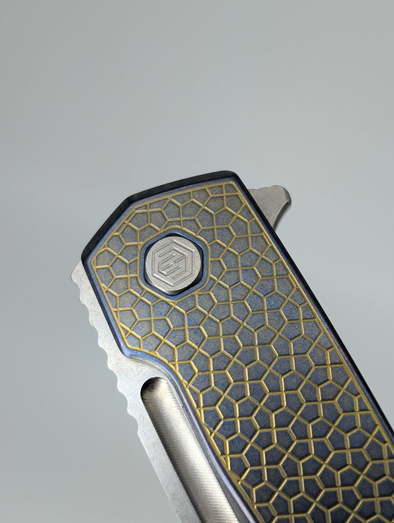 MachineWise Mojave Blue / Gold (S90V | Lightwash | Turtle Handle) Framelock Folding Knife 278 *BLEM*