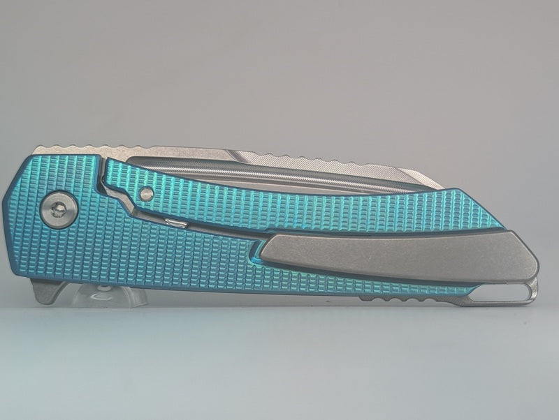 MachineWise Mojave Blue Green Ti (S90V | Frag Handle) Framelock Folding Knife #1435