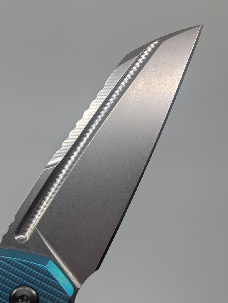 MachineWise Mojave Blue Green Ti (S90V | Frag Handle) Framelock Folding Knife #1435