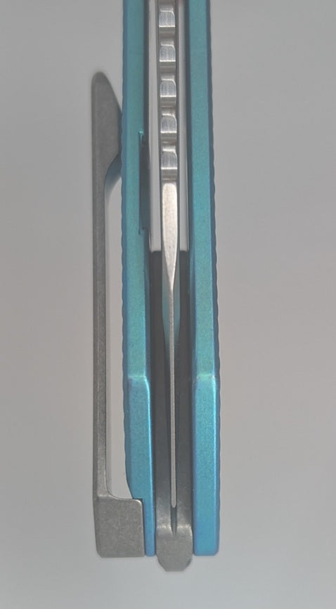 MachineWise Mojave Blue Green Ti (S90V | Frag Handle) Framelock Folding Knife #1435
