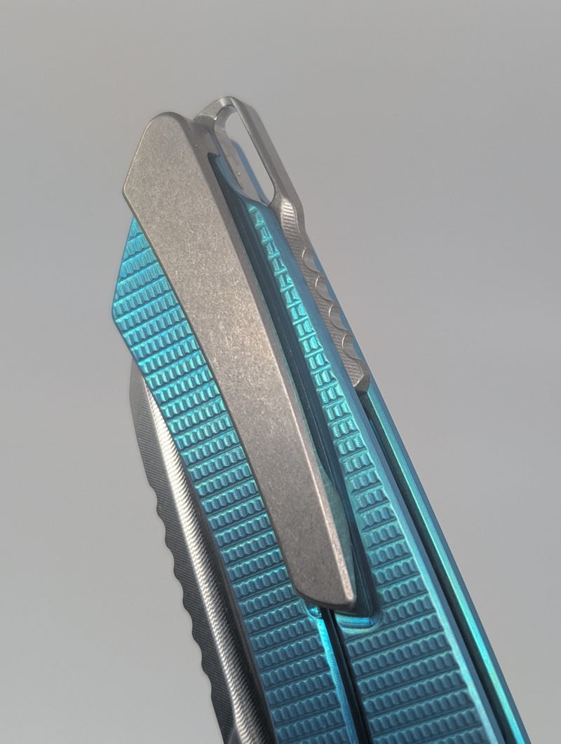 MachineWise Mojave Blue Green Ti (S90V | Frag Handle) Framelock Folding Knife #1435