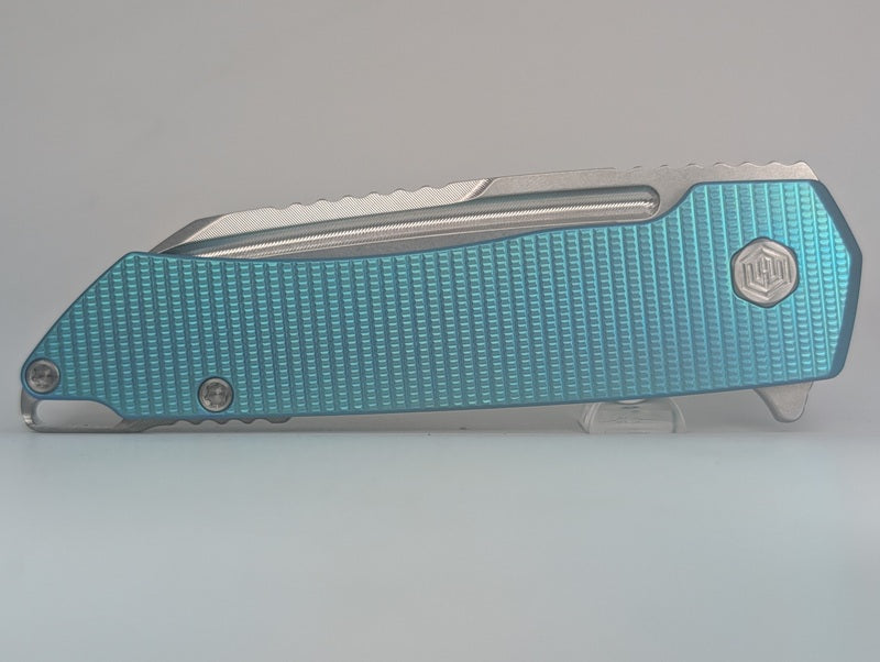 MachineWise Mojave Blue Green Ti (S90V | Frag Handle) Framelock Folding Knife #1435
