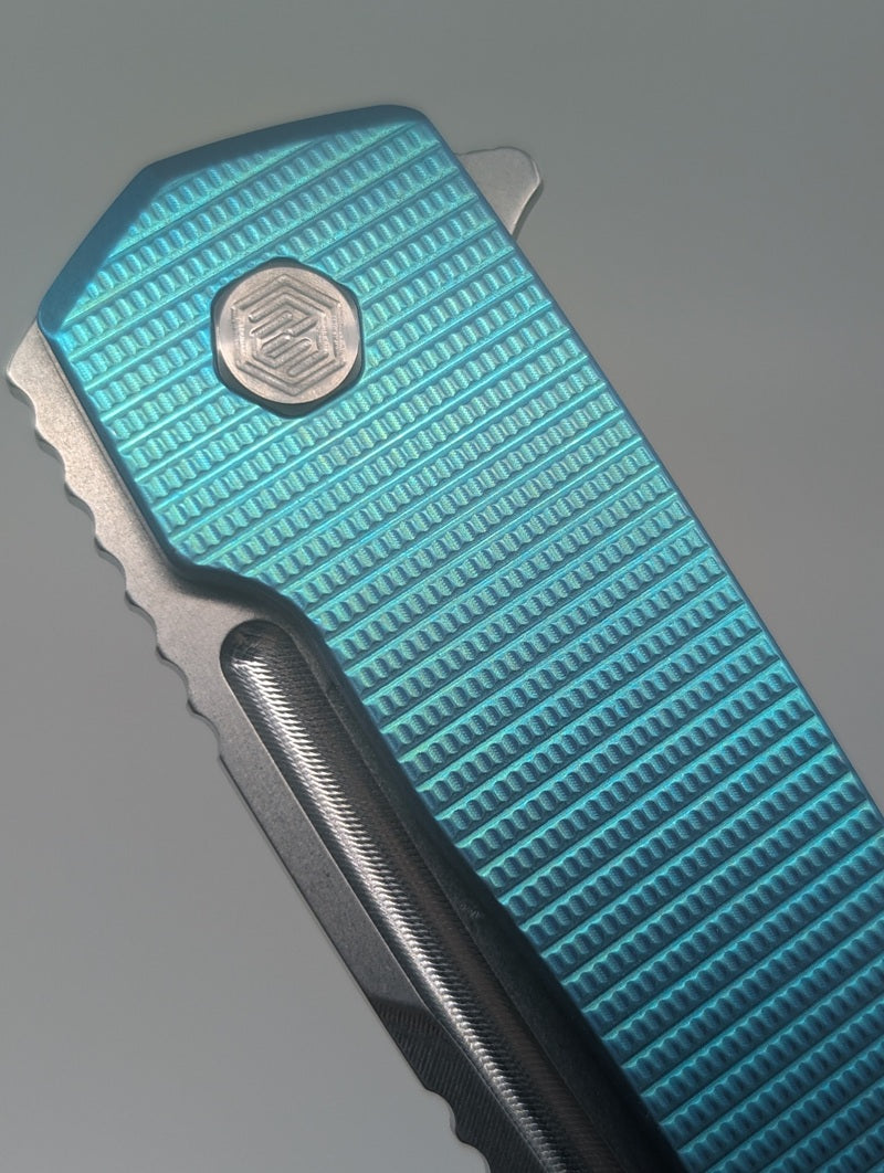 MachineWise Mojave Blue Green Ti (S90V | Frag Handle) Framelock Folding Knife #1435