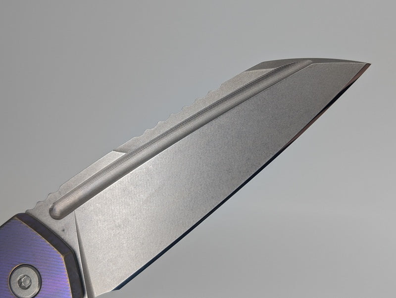 MachineWise Mojave Blue / Purple Fade w/ Bronze Distress (S90V | Lightwash | Fine Step Handle) Framelock Folding Knife 277 *BLEM*