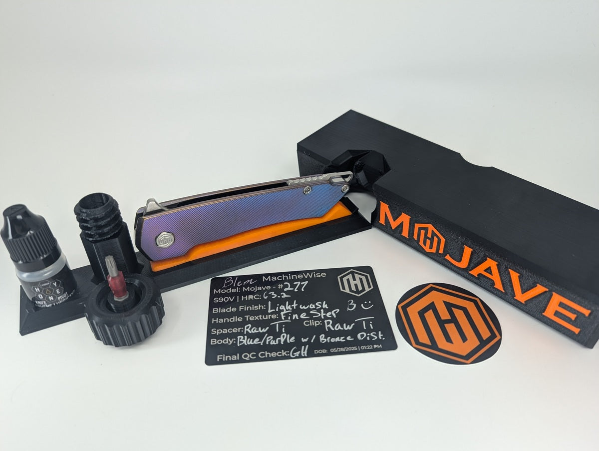 MachineWise Mojave Blue / Purple Fade w/ Bronze Distress (S90V | Lightwash | Fine Step Handle) Framelock Folding Knife 277 *BLEM*