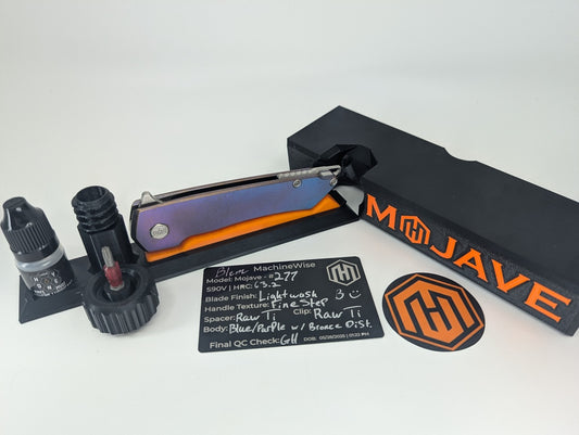 MachineWise Mojave Blue / Purple Fade w/ Bronze Distress (S90V | Lightwash | Fine Step Handle) Framelock Folding Knife 277 *BLEM*
