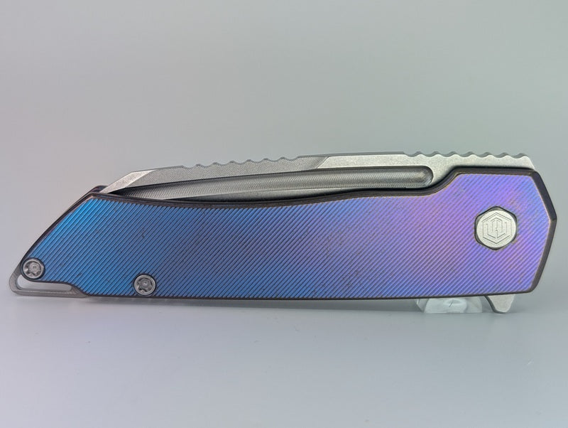 MachineWise Mojave Blue / Purple Fade w/ Bronze Distress (S90V | Lightwash | Fine Step Handle) Framelock Folding Knife 277 *BLEM*