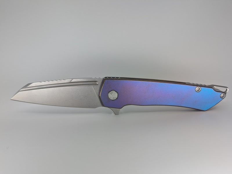 MachineWise Mojave Blue / Purple Fade w/ Bronze Distress (S90V | Lightwash | Fine Step Handle) Framelock Folding Knife 277 *BLEM*