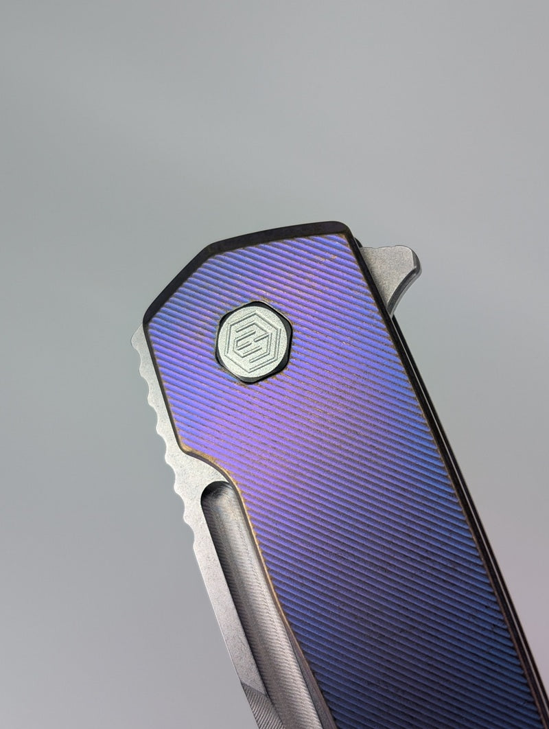 MachineWise Mojave Blue / Purple Fade w/ Bronze Distress (S90V | Lightwash | Fine Step Handle) Framelock Folding Knife 277 *BLEM*