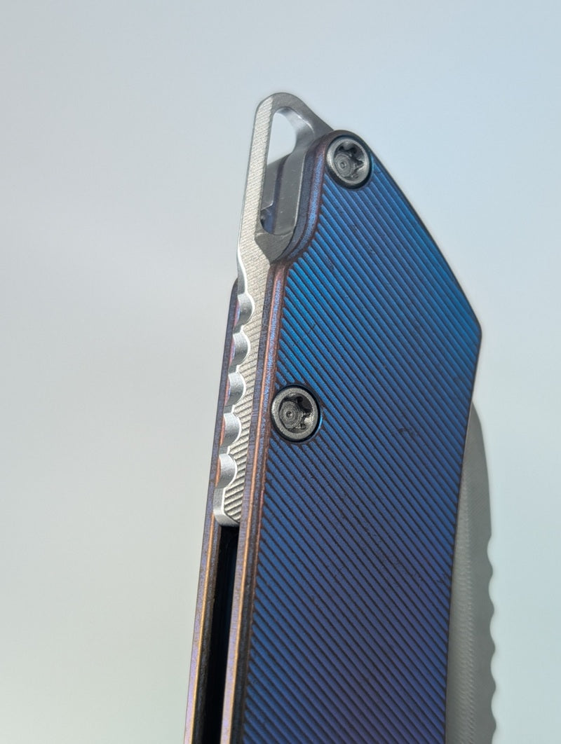 MachineWise Mojave Blue / Purple Fade w/ Bronze Distress (S90V | Lightwash | Fine Step Handle) Framelock Folding Knife 277 *BLEM*