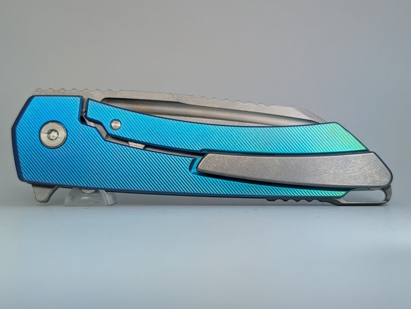 MachineWise Mojave Teal Fade (S90V | Lightwash | Fine Step) Framelock Folding Knife #1206 *BLEM*