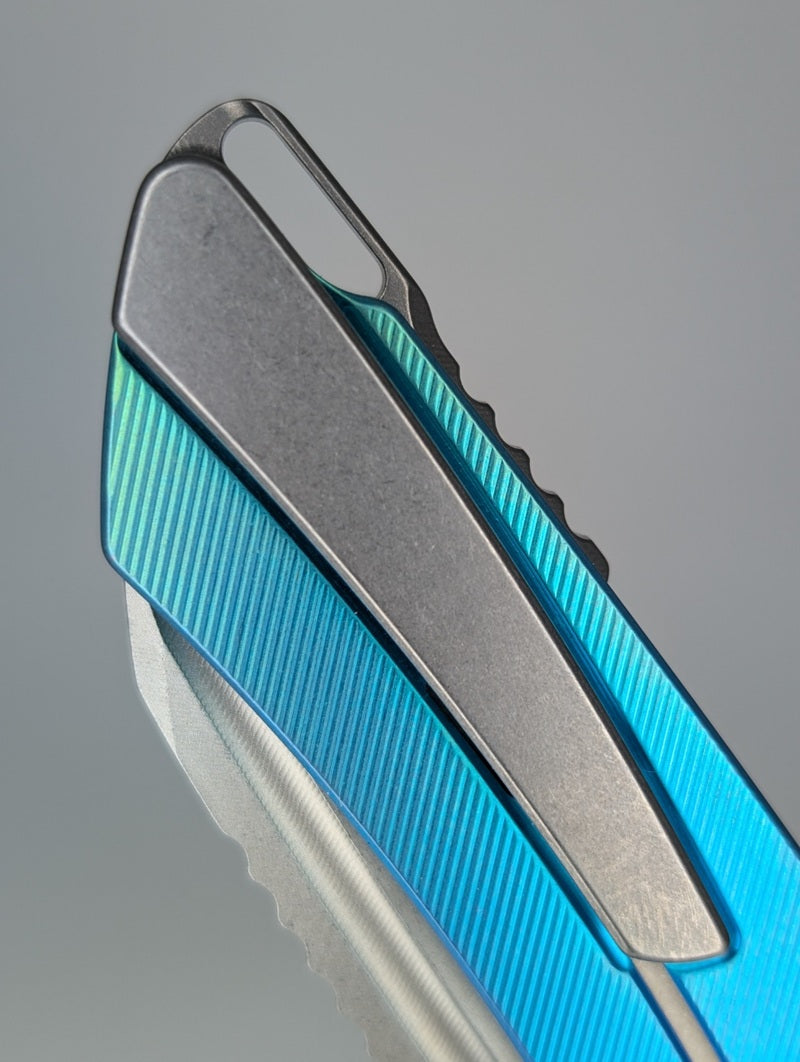 MachineWise Mojave Teal Fade (S90V | Lightwash | Fine Step) Framelock Folding Knife #1206 *BLEM*