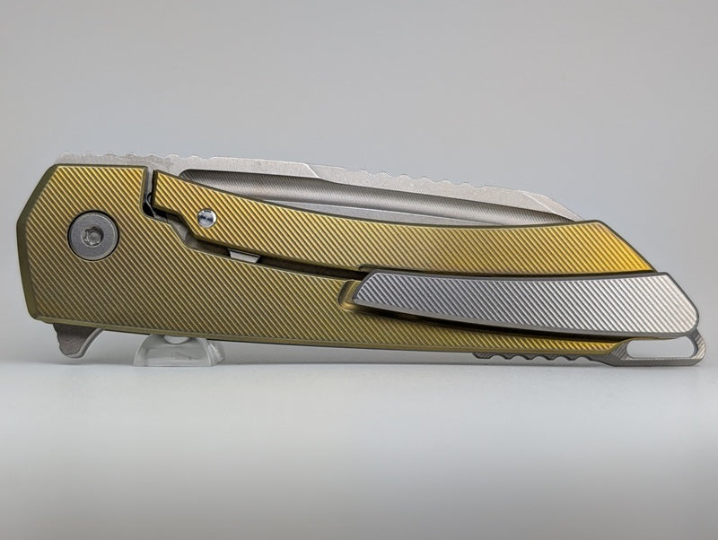 MachineWise Mojave Gold Ti (S90V | Lightwash | Finestep) Framelock Folding Knife #618 *BLEM*