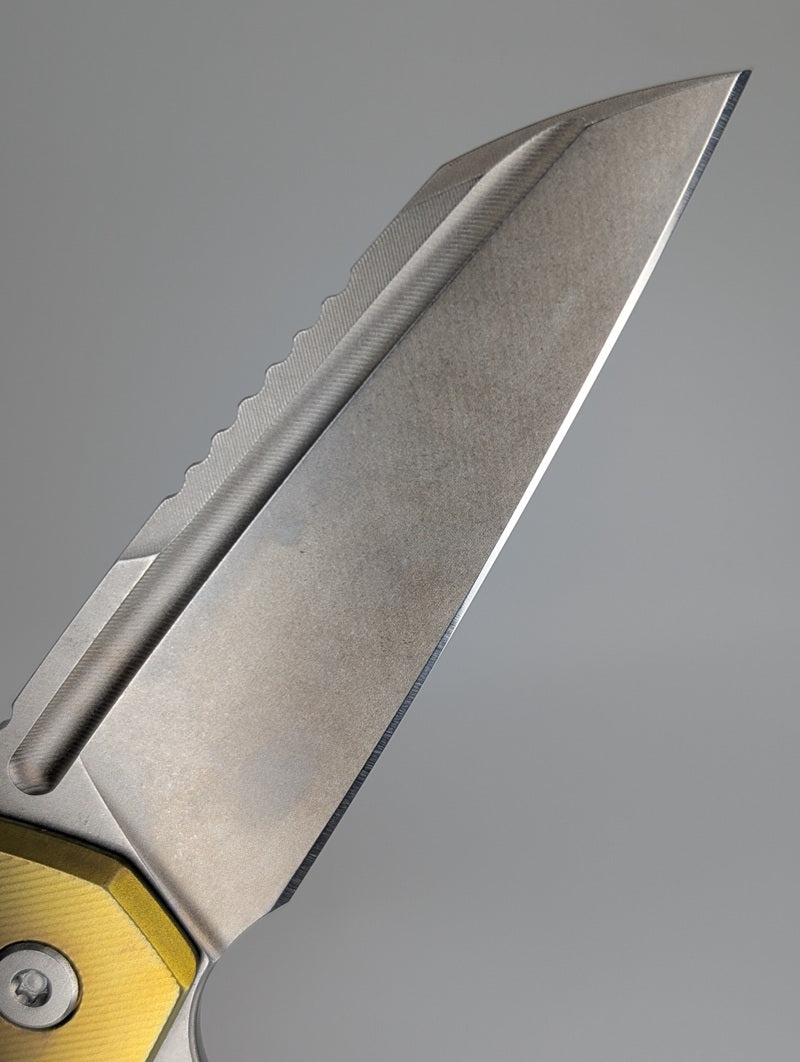MachineWise Mojave Gold Ti (S90V | Lightwash | Finestep) Framelock Folding Knife #618 *BLEM*