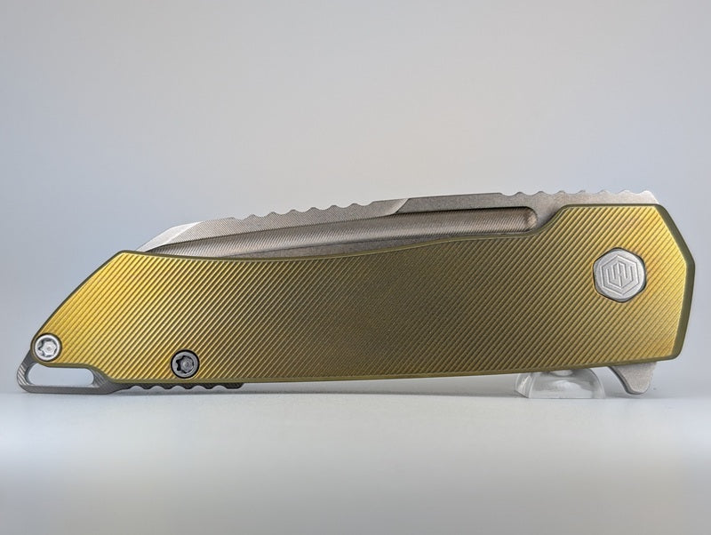 MachineWise Mojave Gold Ti (S90V | Lightwash | Finestep) Framelock Folding Knife #618 *BLEM*