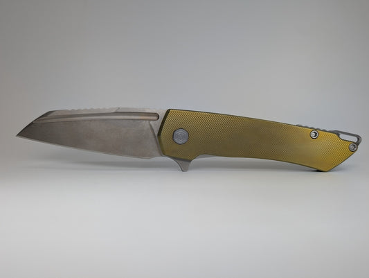 MachineWise Mojave Gold Ti (S90V | Lightwash | Finestep) Framelock Folding Knife #618 *BLEM*