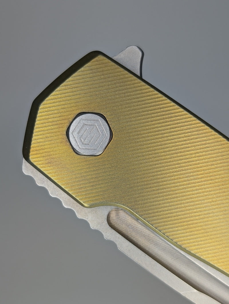 MachineWise Mojave Gold Ti (S90V | Lightwash | Finestep) Framelock Folding Knife #618 *BLEM*