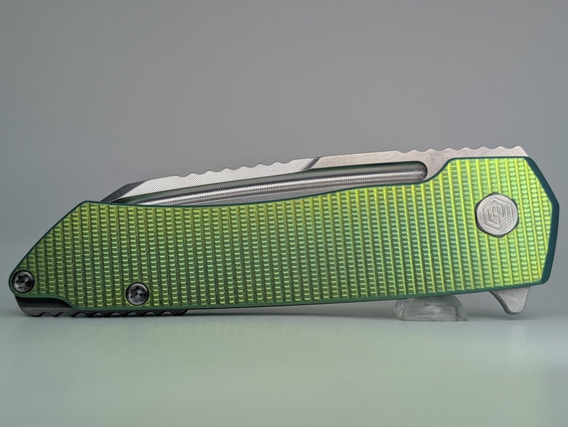 MachineWise Mojave Green Ti ( S90V | Stonewash | Grenade Handle ) Framelock Folding Knife #1043