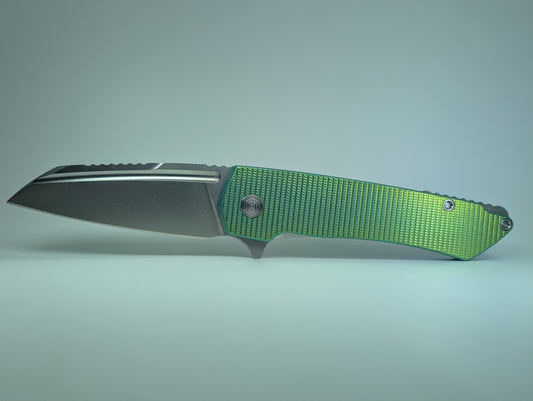 MachineWise Mojave Green Ti ( S90V | Stonewash | Grenade Handle ) Framelock Folding Knife #1043