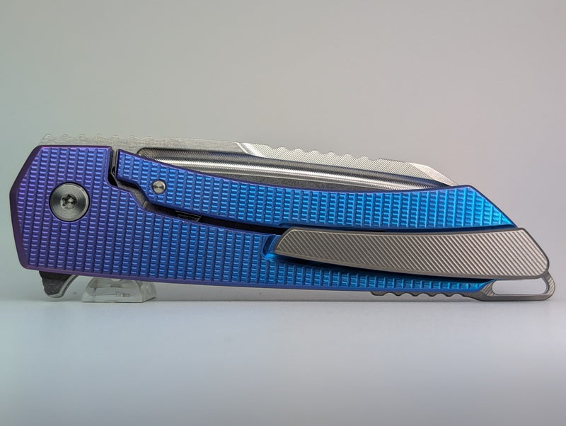 Mojave Blue Purple Fade Ti (CPM S90V | Stonewash | Grenade Handle) Framelock Folding Knife #930 *BLEM*