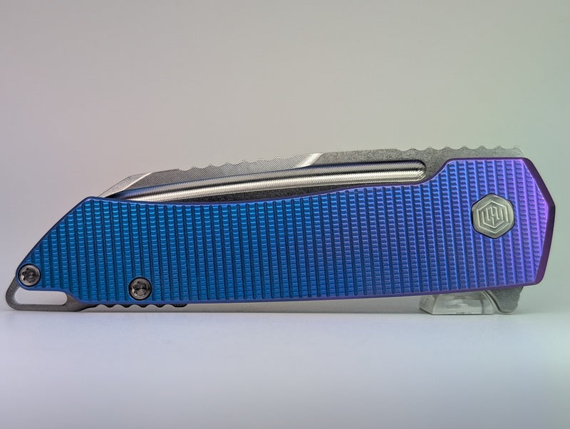 Mojave Blue Purple Fade Ti (CPM S90V | Stonewash | Grenade Handle) Framelock Folding Knife #930 *BLEM*