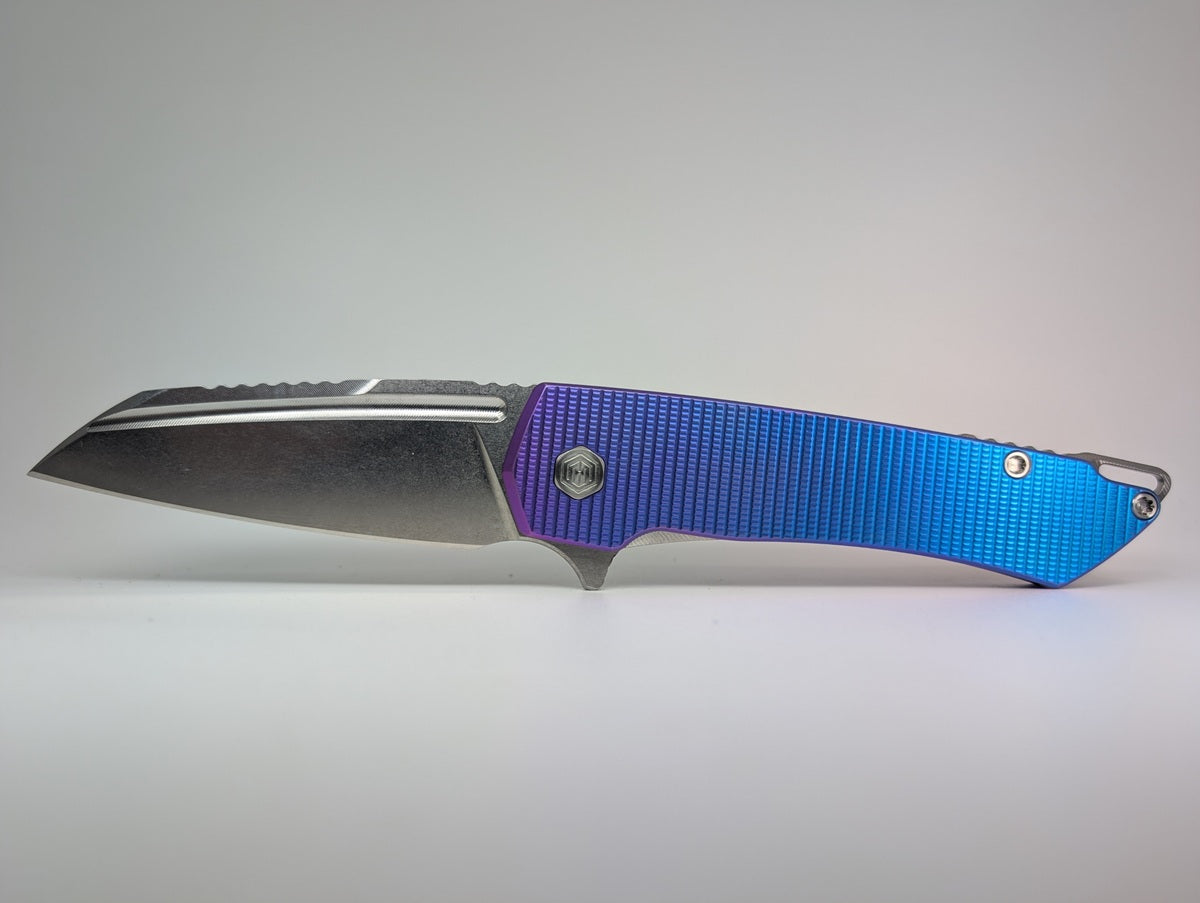 Mojave Blue Purple Fade Ti (CPM S90V | Stonewash | Grenade Handle) Framelock Folding Knife #930 *BLEM*