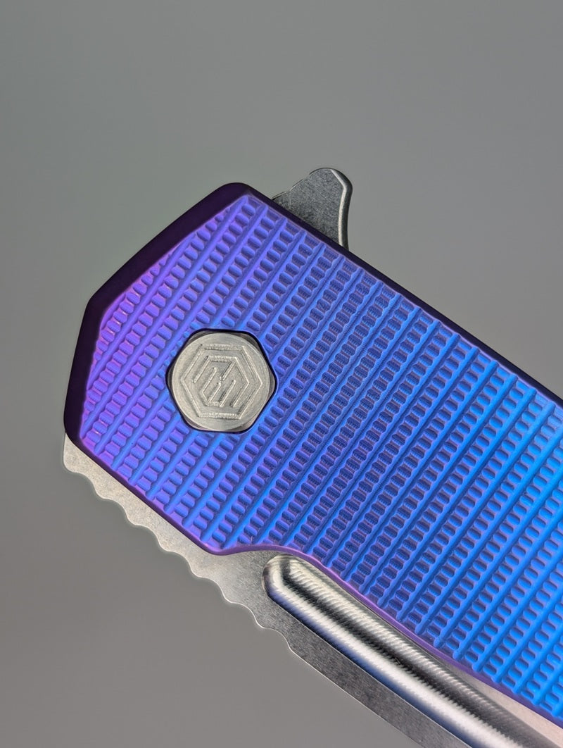 Mojave Blue Purple Fade Ti (CPM S90V | Stonewash | Grenade Handle) Framelock Folding Knife #930 *BLEM*