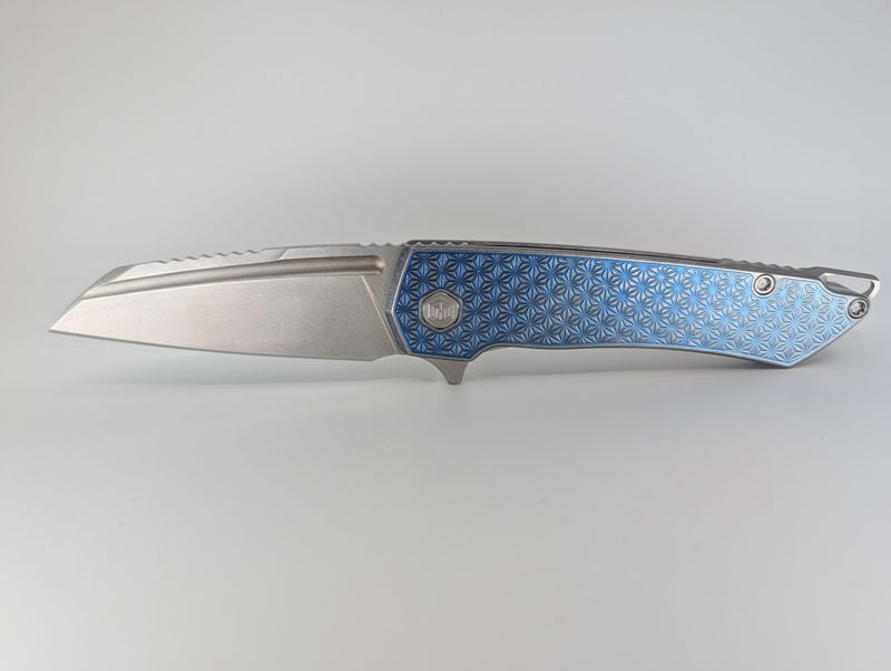 MachineWise Mojave Ice Blue Fade w/ Distress (20CV | Lightwash | Stars Handle) Framelock Folding Knife 162 *BLEM*