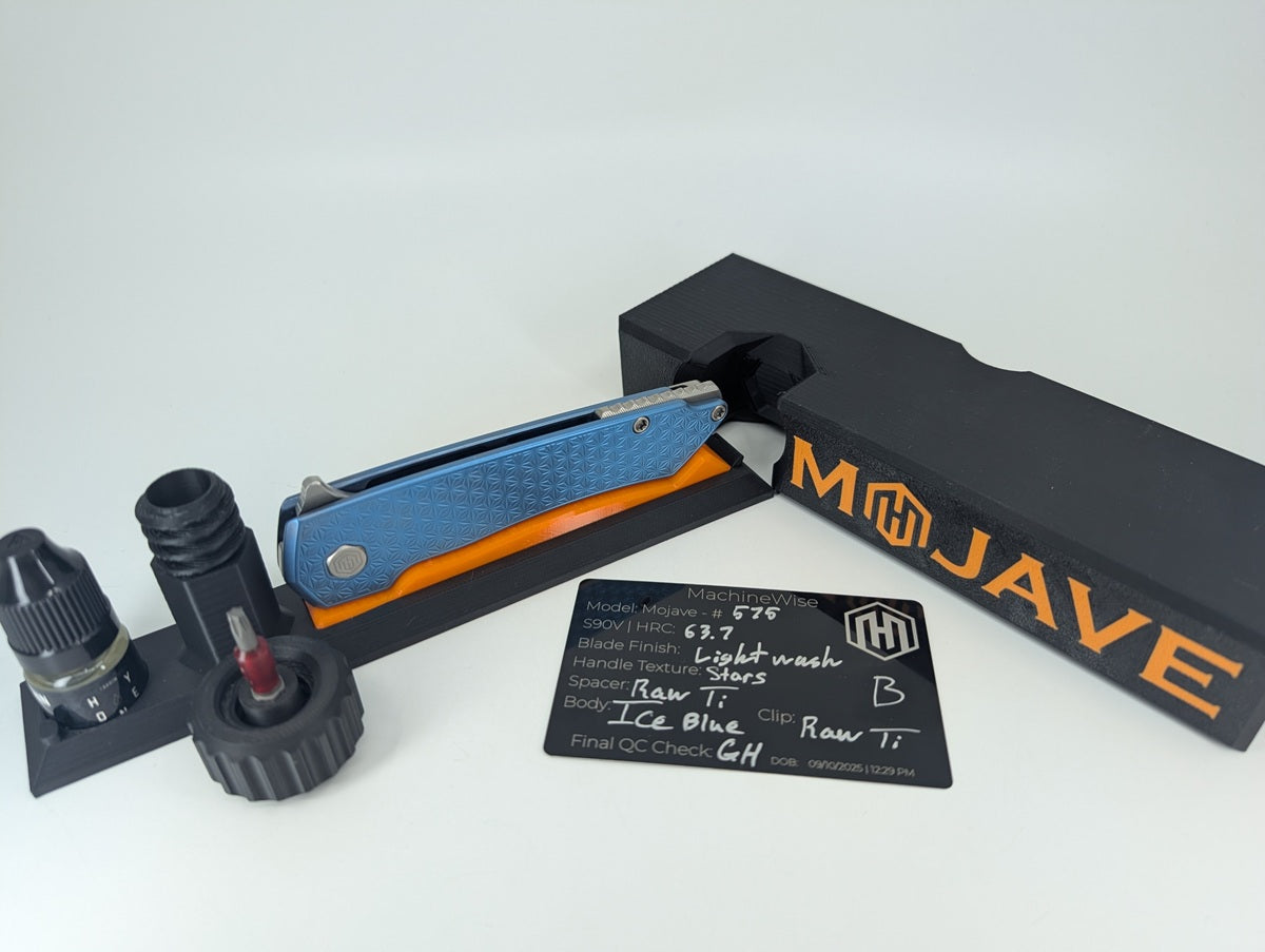 MachineWise Mojave Ice Blue Ti (CPM S90V | Lightwash | Stars Handle) Framelock Folding Knife 575 *BLEM*