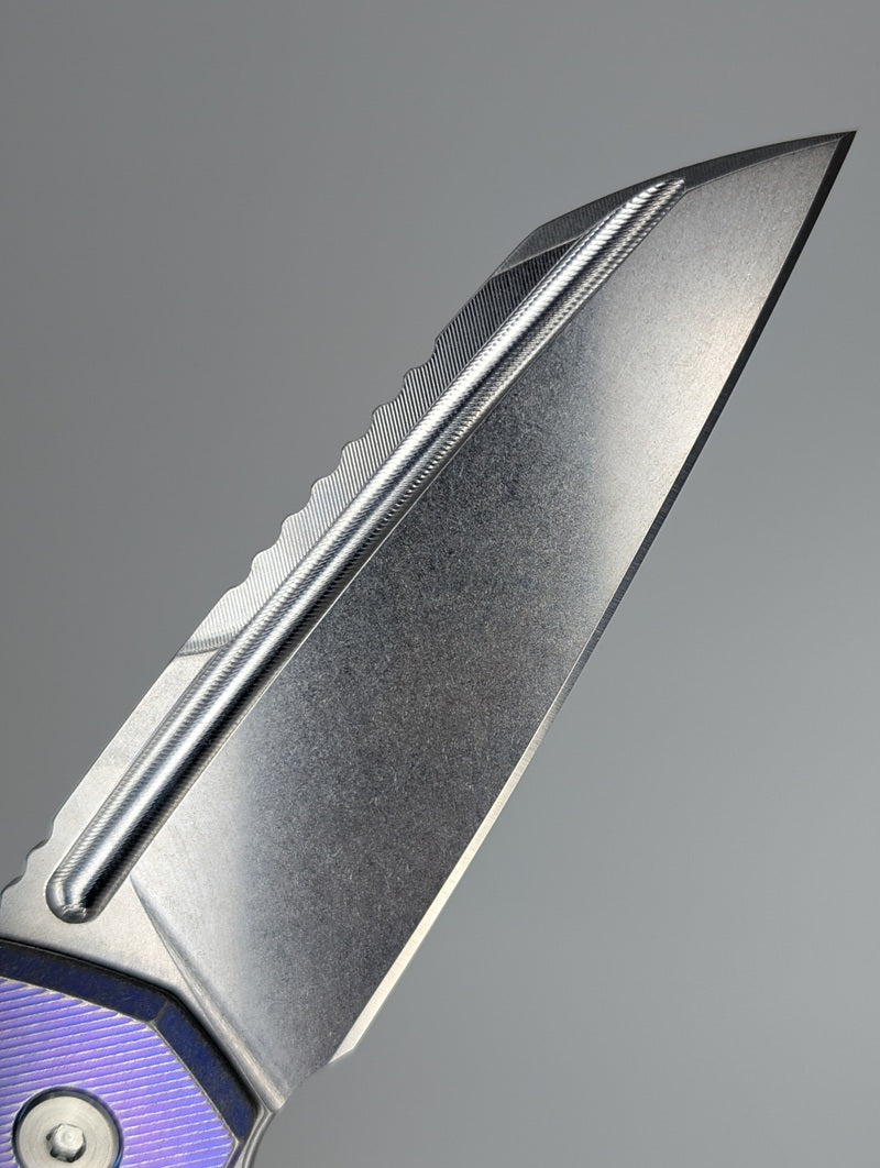 MachineWise Mojave Midnight w/ Distress (Stonewash | Fine Step | Fine Step Clip) Framelock Folding Knife #724