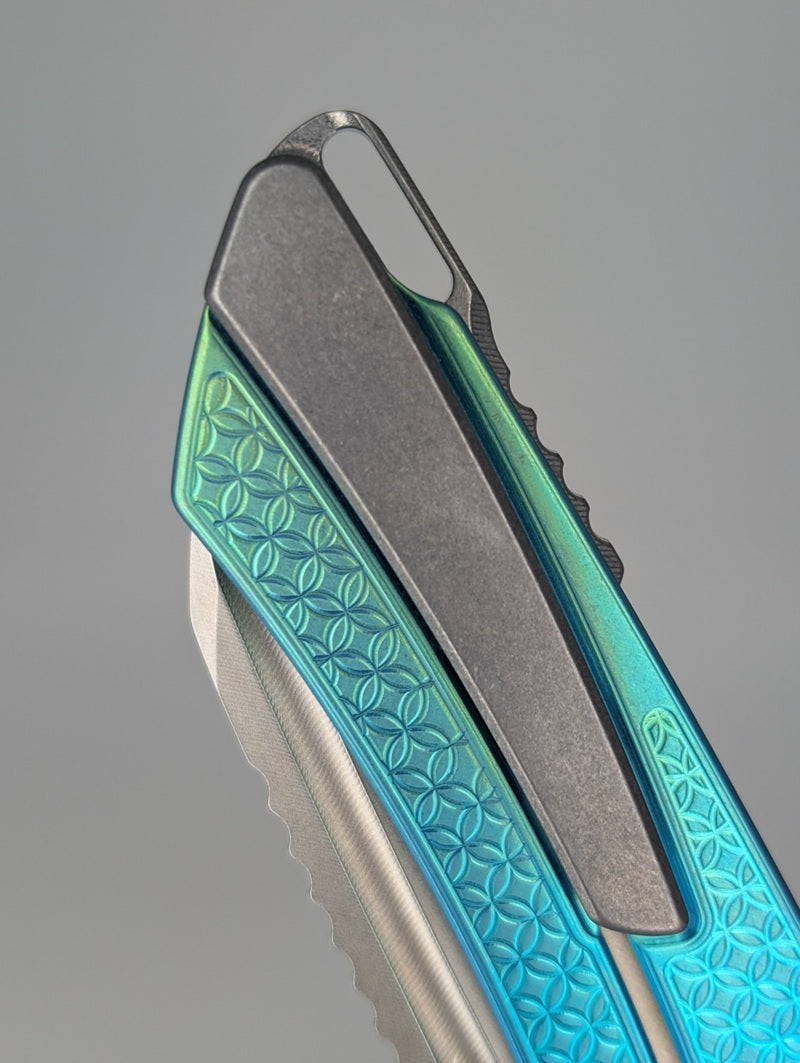 MachineWise Mojave Aqua Fade Ti ( S90V | Stonewash | Mosaic Handle ) Framelock Folding Knife #1077