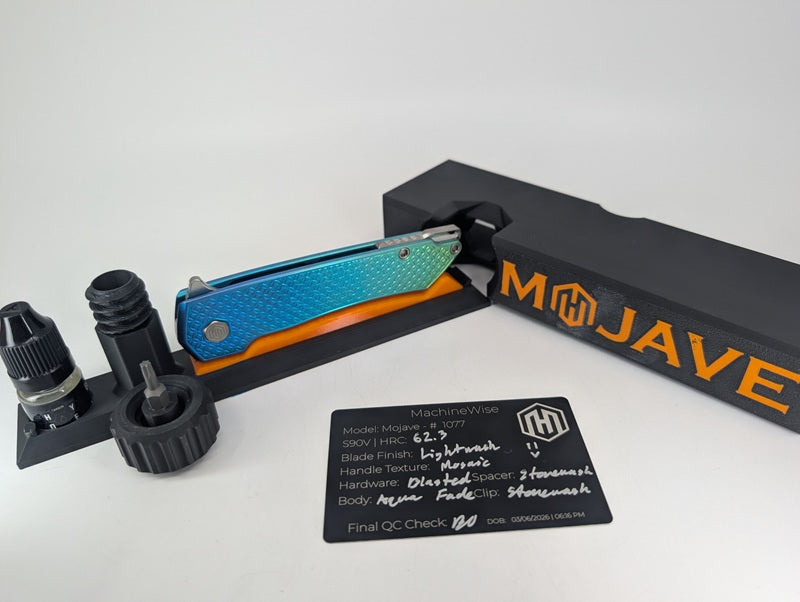 MachineWise Mojave Aqua Fade Ti ( S90V | Stonewash | Mosaic Handle ) Framelock Folding Knife #1077