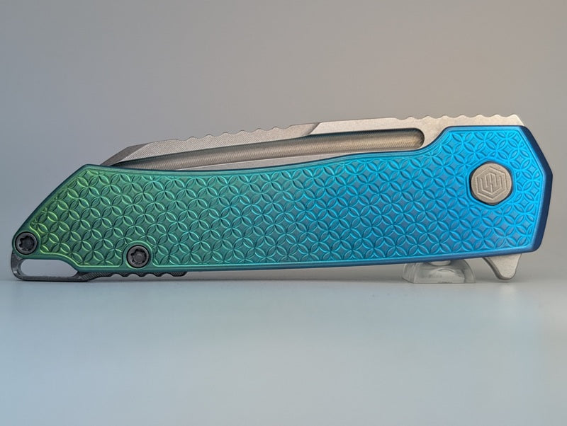 MachineWise Mojave Aqua Fade Ti ( S90V | Stonewash | Mosaic Handle ) Framelock Folding Knife #1077
