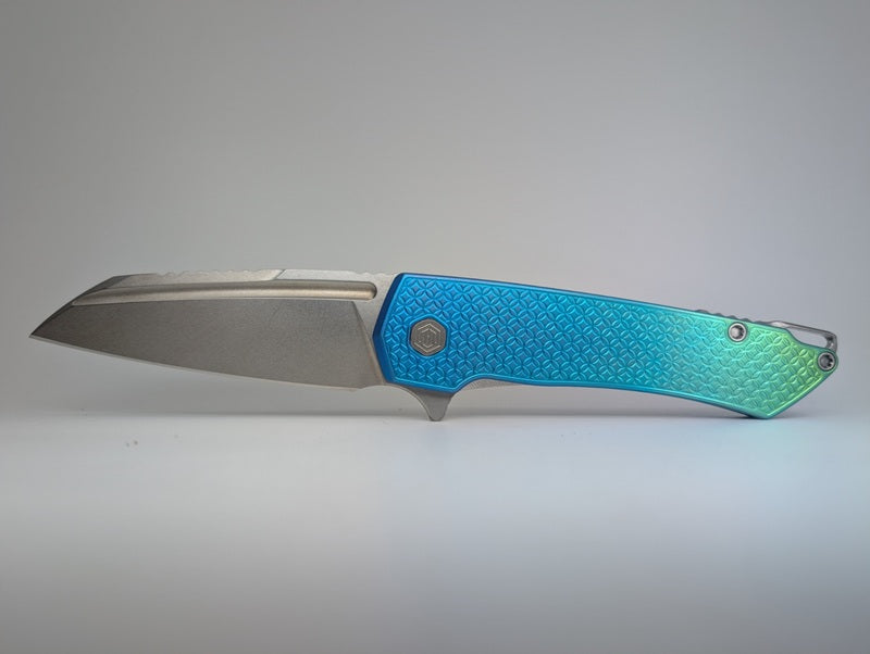 MachineWise Mojave Aqua Fade Ti ( S90V | Stonewash | Mosaic Handle ) Framelock Folding Knife #1077