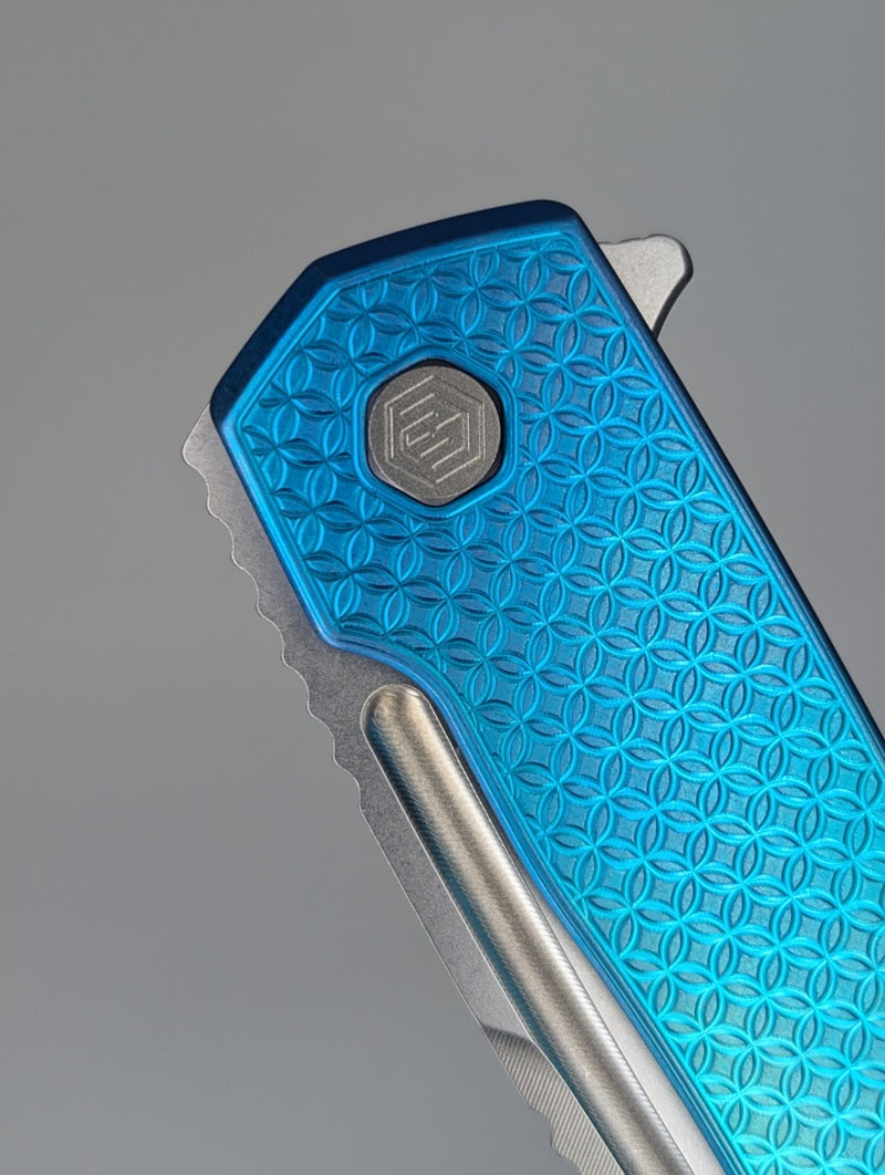 MachineWise Mojave Aqua Fade Ti ( S90V | Stonewash | Mosaic Handle ) Framelock Folding Knife #1077