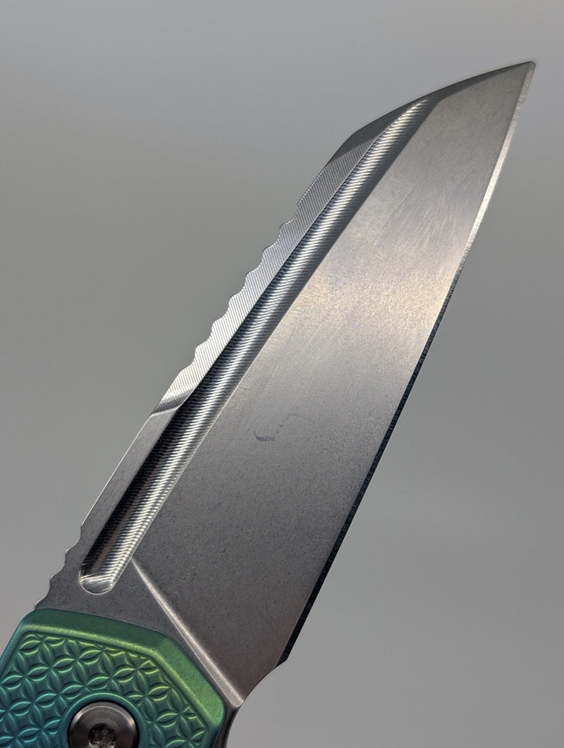 MachineWise Mojave Green Fade Ti ( S90V | Stonewash | Mosaic Handle ) Framelock Folding Knife #1039
