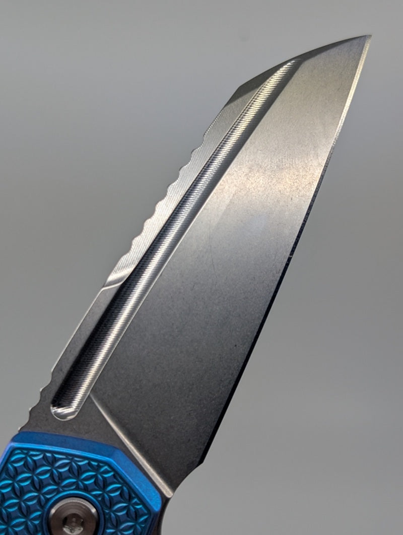 MachineWise Mojave E-Blue Ti ( S90V | Stonewash | Mosaic Handle ) Framelock Folding Knife #1076