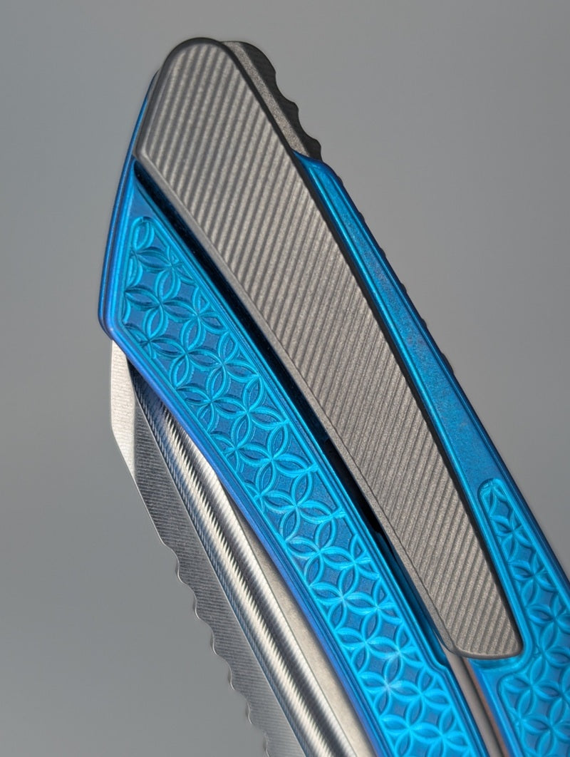 MachineWise Mojave E-Blue Ti ( S90V | Stonewash | Mosaic Handle ) Framelock Folding Knife #1076