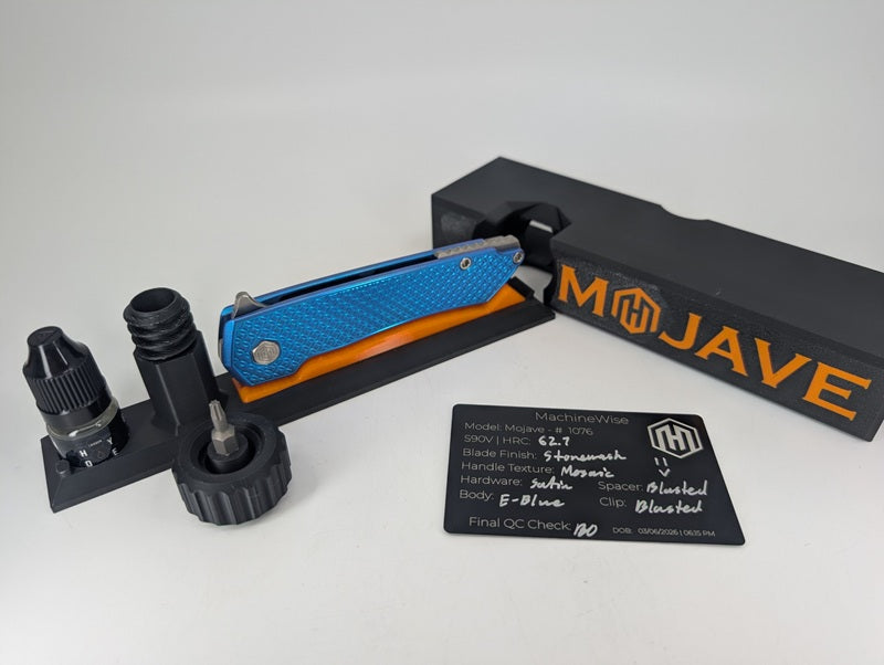 MachineWise Mojave E-Blue Ti ( S90V | Stonewash | Mosaic Handle ) Framelock Folding Knife #1076