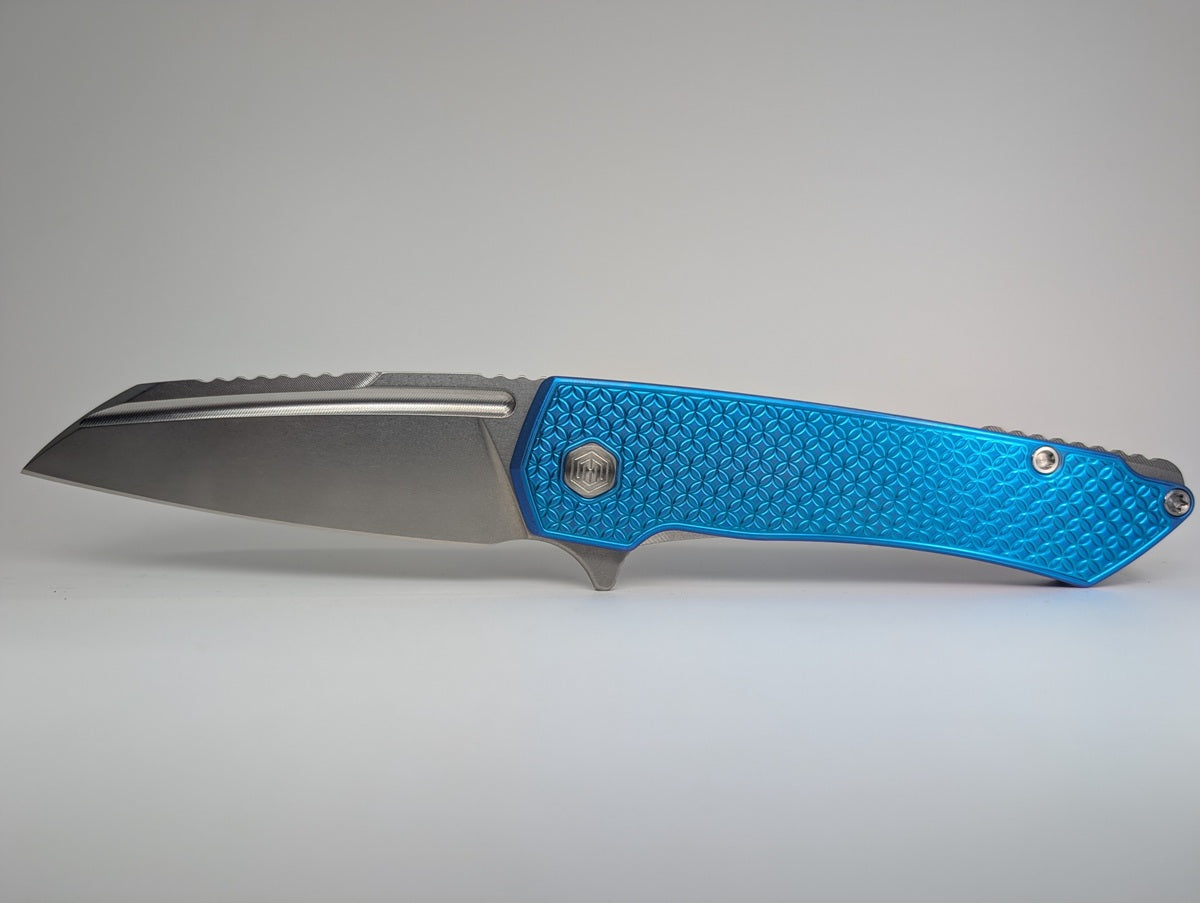 MachineWise Mojave E-Blue Ti ( S90V | Stonewash | Mosaic Handle ) Framelock Folding Knife #1076