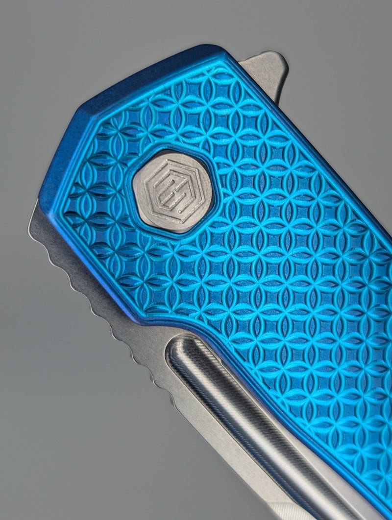 MachineWise Mojave E-Blue Ti ( S90V | Stonewash | Mosaic Handle ) Framelock Folding Knife #1076