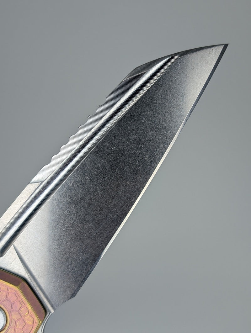 MachineWise Mojave Pink w/ Gold Distress (S90V | Stonewash | Turtle Handle) Framelock Folding Knife #664 *BLEM*
