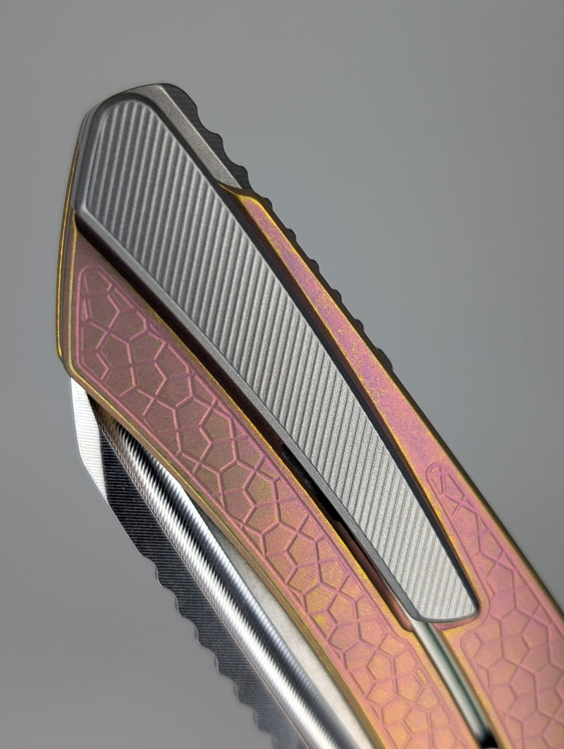 MachineWise Mojave Pink w/ Gold Distress (S90V | Stonewash | Turtle Handle) Framelock Folding Knife #664 *BLEM*