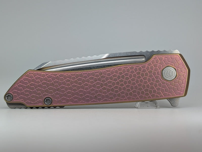 MachineWise Mojave Pink w/ Gold Distress (S90V | Stonewash | Turtle Handle) Framelock Folding Knife #664 *BLEM*