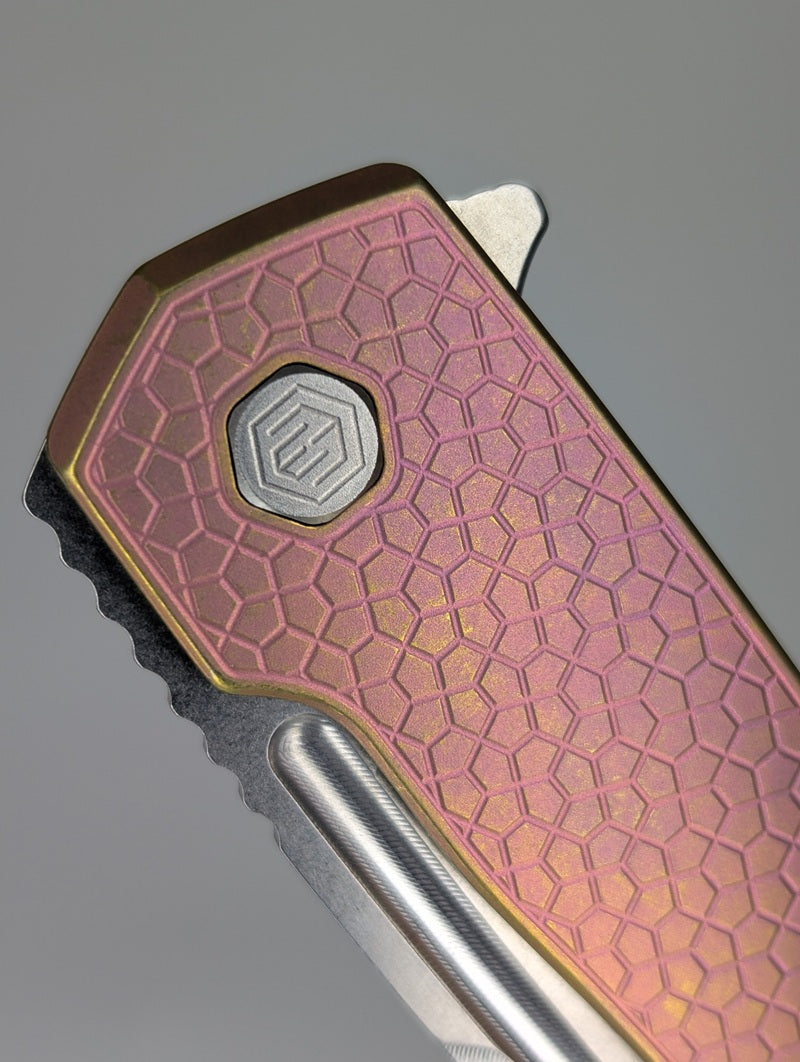 MachineWise Mojave Pink w/ Gold Distress (S90V | Stonewash | Turtle Handle) Framelock Folding Knife #664 *BLEM*